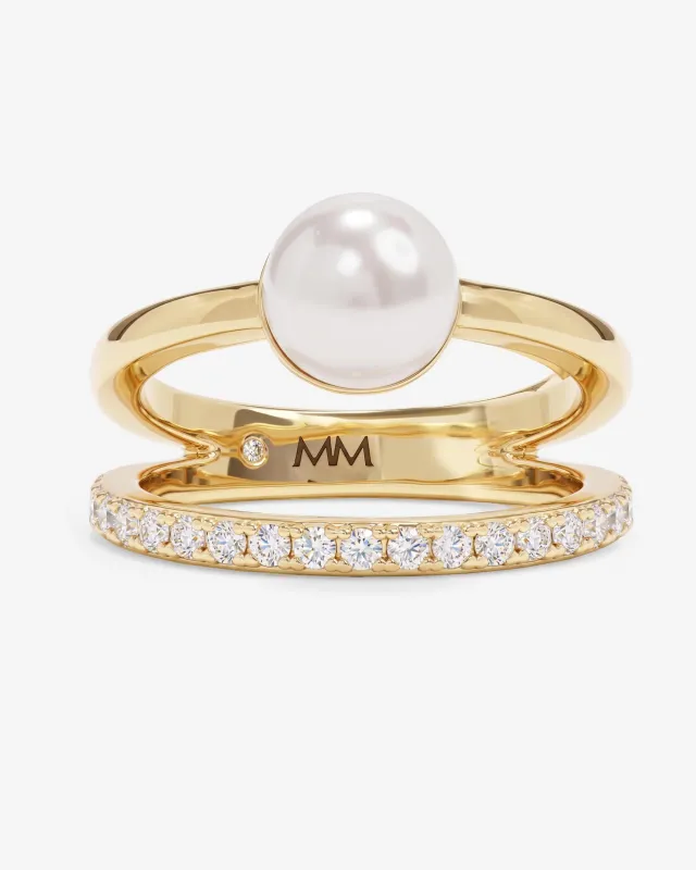 Perfect Pearl Stacked Ring - Gold made by Melinda Maria