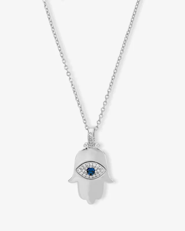 Hamsa Pendant Necklace - Silver|White Diamondettes made by Melinda Maria