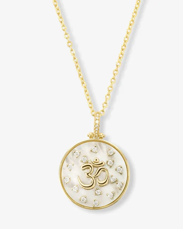 Om Medallion Necklace - Gold|White Diamondettes made by Melinda Maria