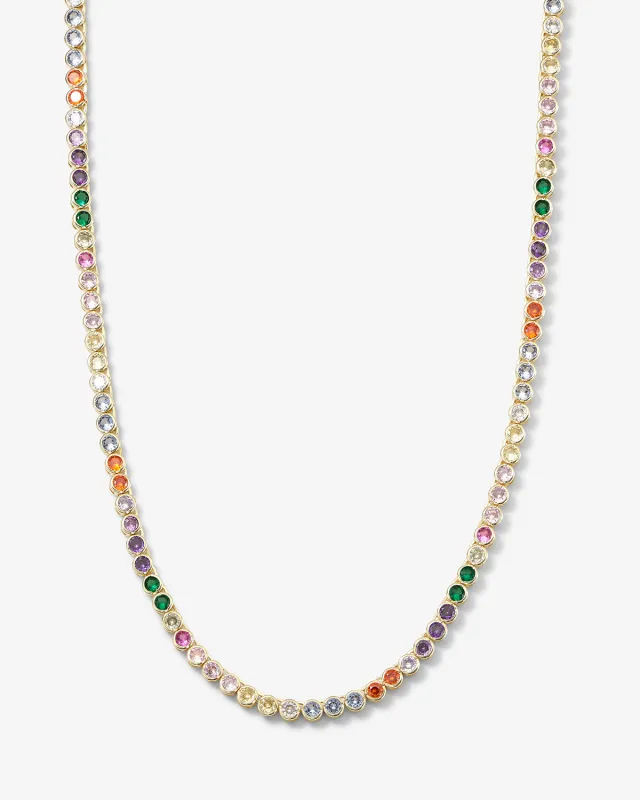 Baroness Tennis Necklace 15" - Gold|Rainbow Diamondettes made by Melinda Maria