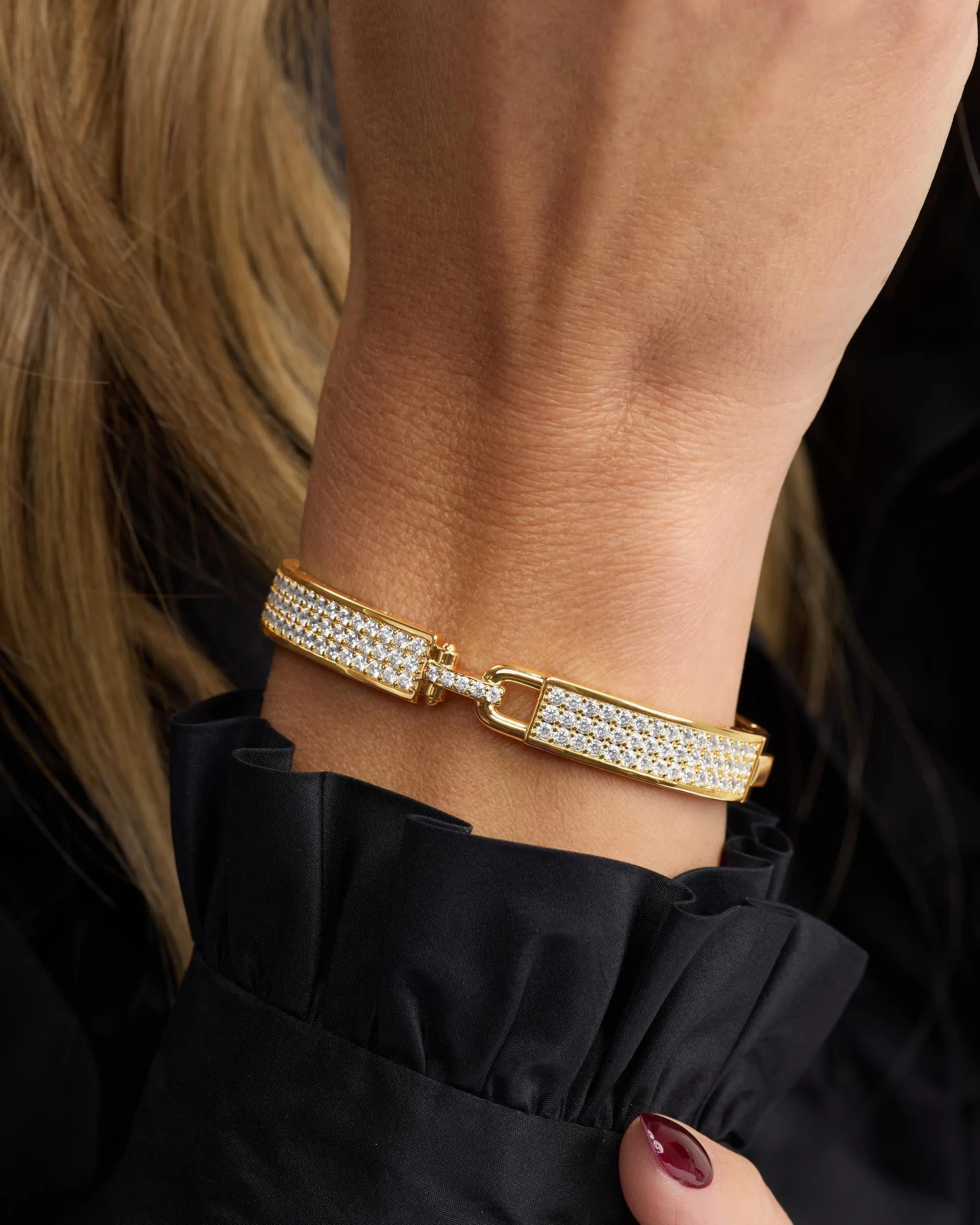 Ashley Malibu Lock Cuff 9mm - Gold|White Diamondettes sold by Melinda Maria product image thumbnail 2