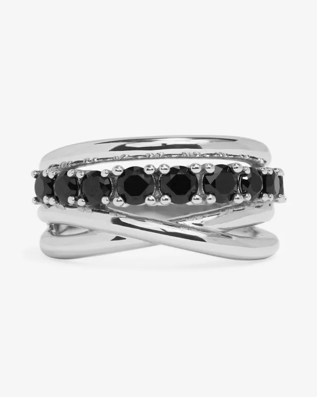 "Oh She Fancy" Stacked Diamond Ring - Silver|Black Diamondettes made by Melinda Maria
