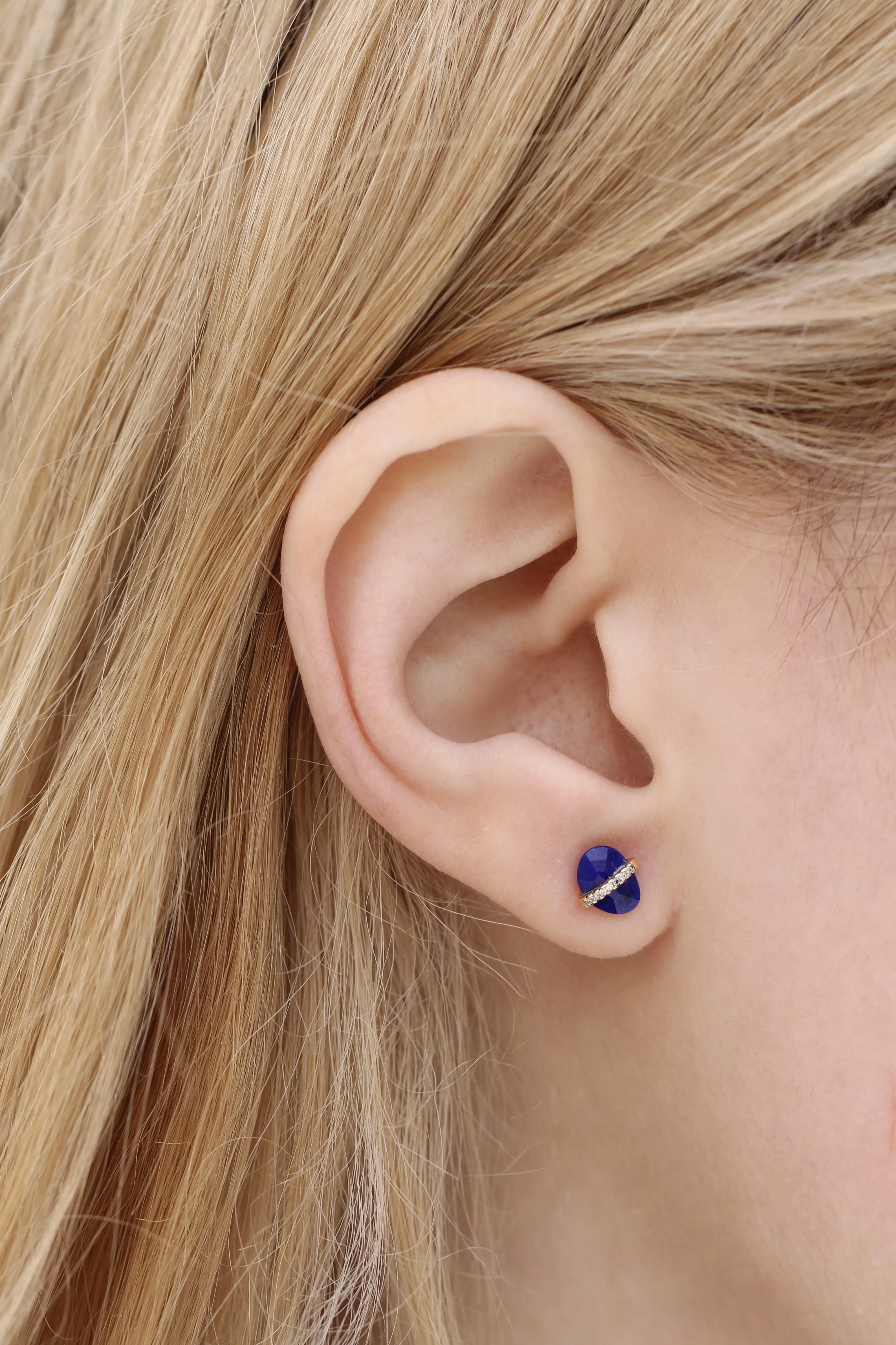 Diamond Bezel Wrapped Lapis Stud Earrings sold by Melissa Joy Manning