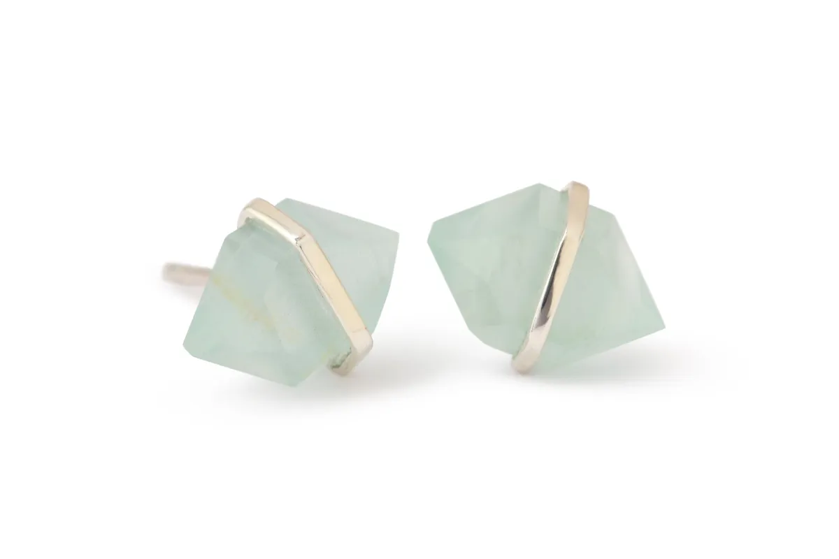 Large Herkimer Cut Bezel Wrapped Aquamarine Stud Earrings sold by Melissa Joy Manning