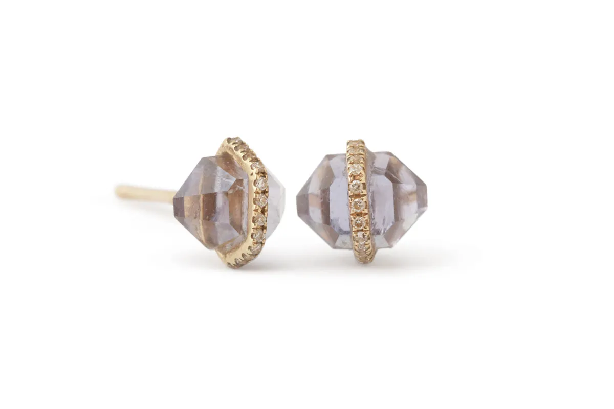 Diamond Wrapped Herkimer Cut Iolite Stud Earrings sold by Melissa Joy Manning
