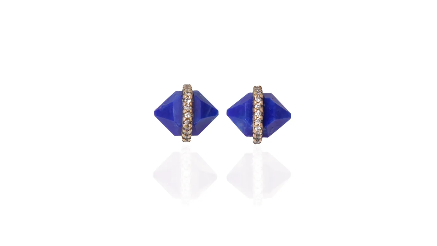 Diamond Wrapped Herkimer Cut Lapis Stud Earrings sold by Melissa Joy Manning
