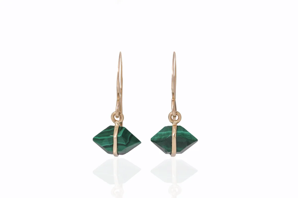Bezel Wrapped Herkimer cut Malachite Earrings sold by Melissa Joy Manning