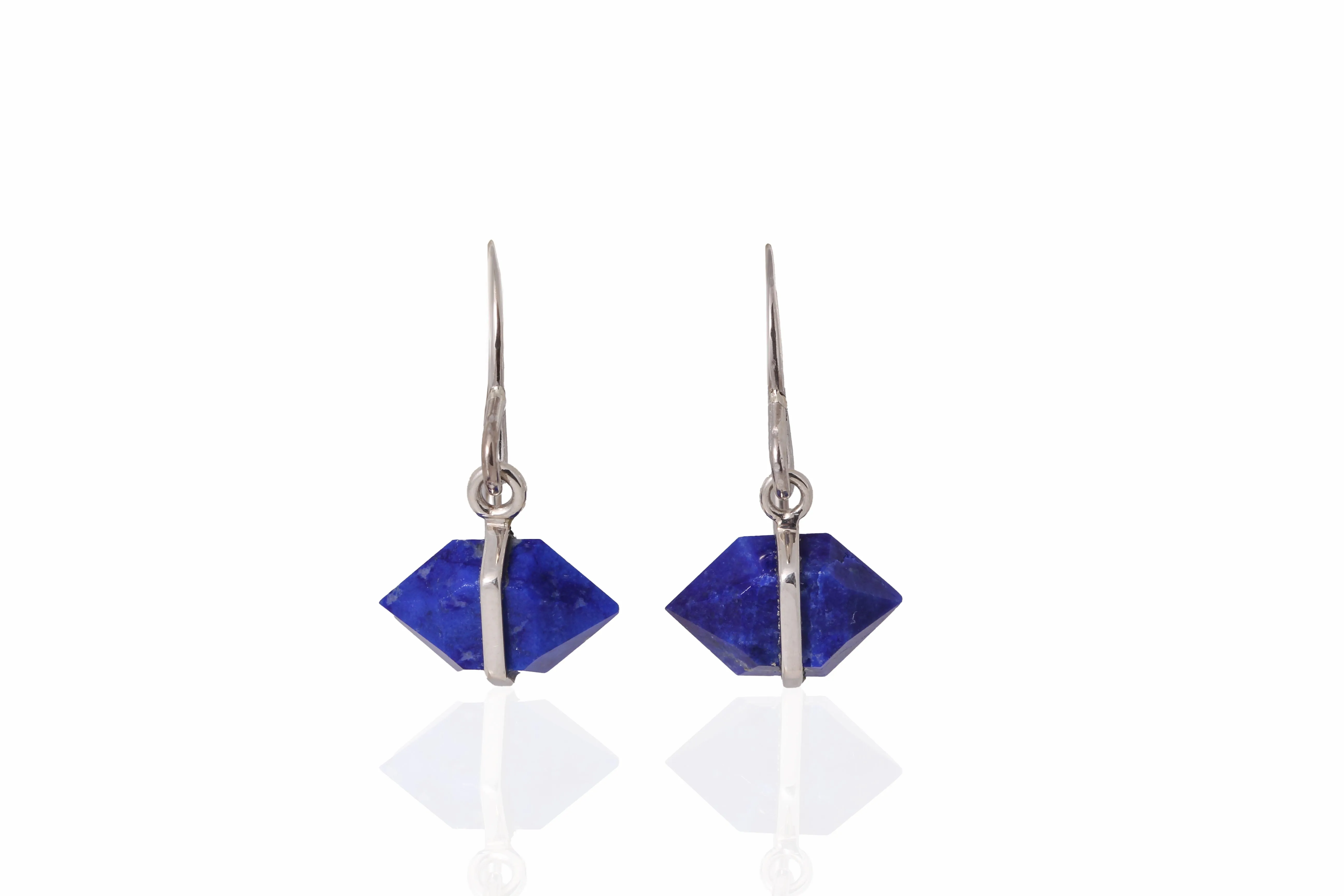 Bezel Wrapped Herkimer cut Lapis Earrings sold by Melissa Joy Manning