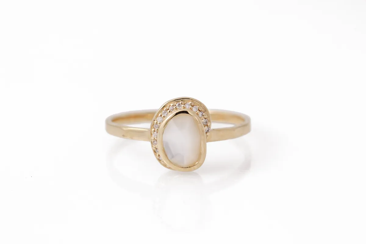 Small Freeform Mother of Pearl Diamond Crescent Moon Ring sold by Melissa Joy Manning