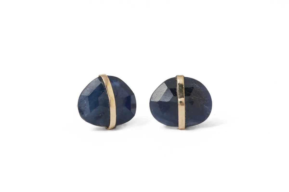 Large Bezel Wrapped Freeform Blue Sapphire Stud Earrings sold by Melissa Joy Manning