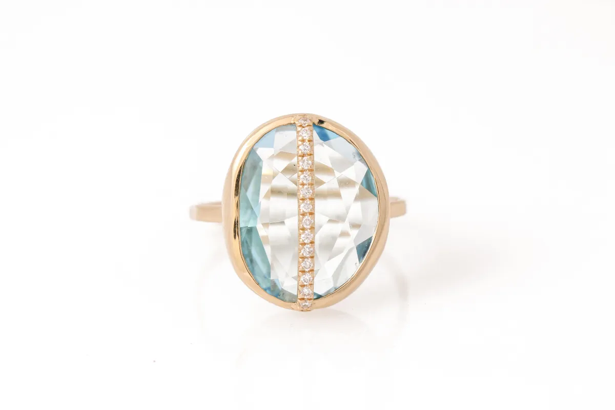 Diamond Wrapped London Blue Topaz Cocktail Ring sold by Melissa Joy Manning