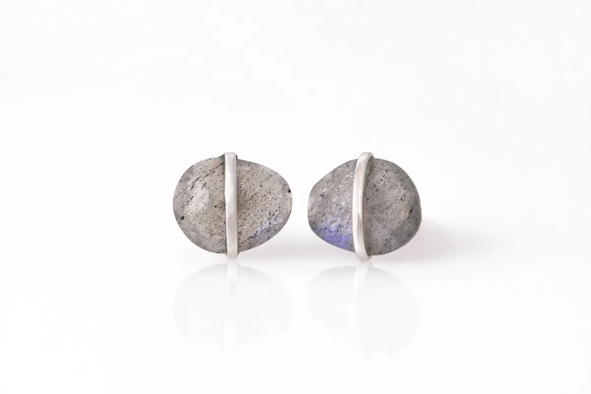 Large Bezel Wrapped Freeform Labradorite Stud Earrings sold by Melissa Joy Manning