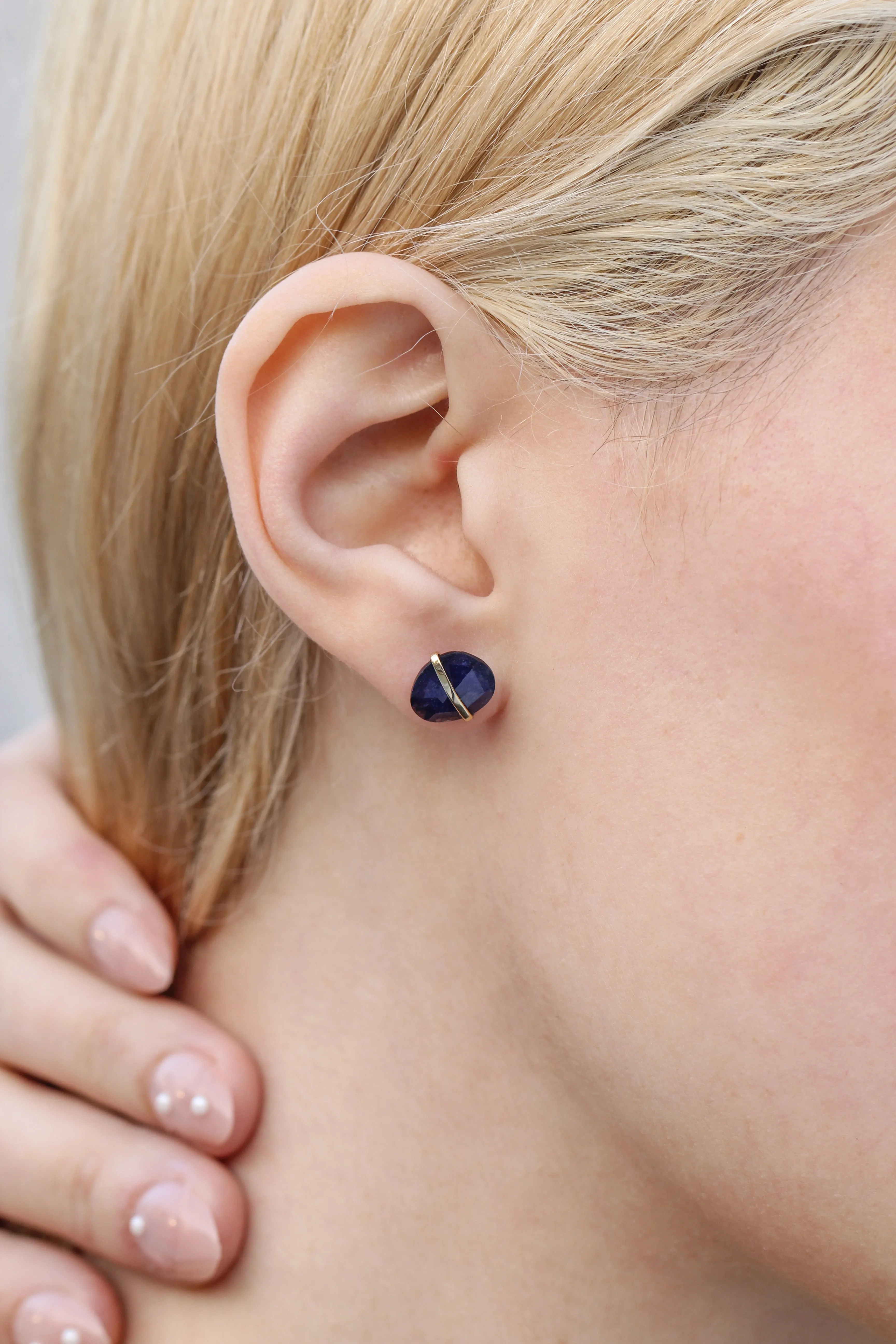 Large Bezel Wrapped Freeform Lapis Stud Earrings sold by Melissa Joy Manning product image thumbnail 2