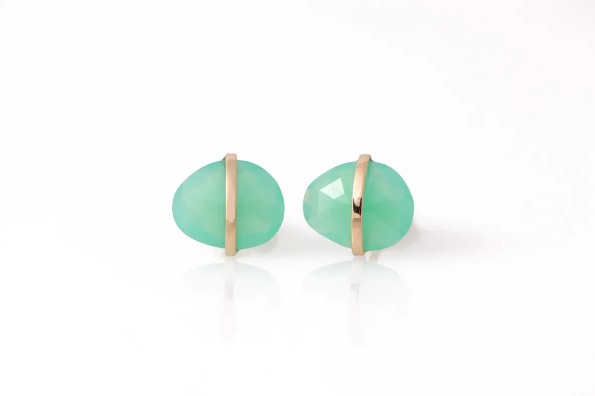 Large Bezel Wrapped Freeform Chrysoprase Stud Earrings sold by Melissa Joy Manning