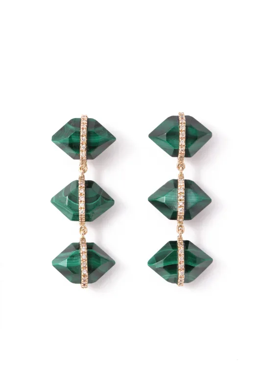 Triple Drop Diamond Wrapped Herkimer Cut Malachite Stud Earrings sold by Melissa Joy Manning
