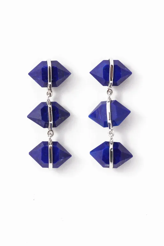 Triple drop Large Herkimer Cut Lapis Stud Earrings sold by Melissa Joy Manning