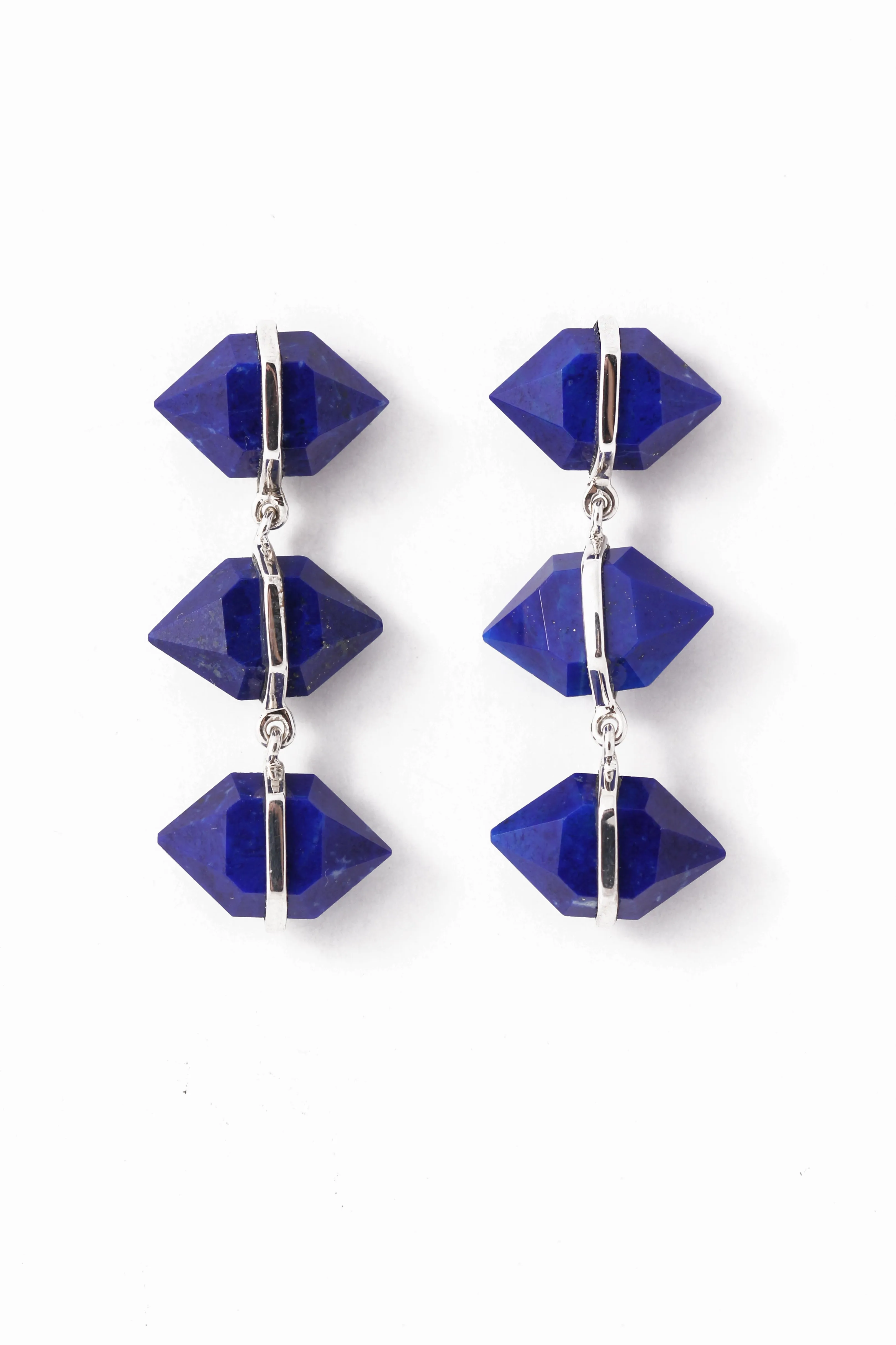 Triple drop Large Herkimer Cut Lapis Stud Earrings sold by Melissa Joy Manning