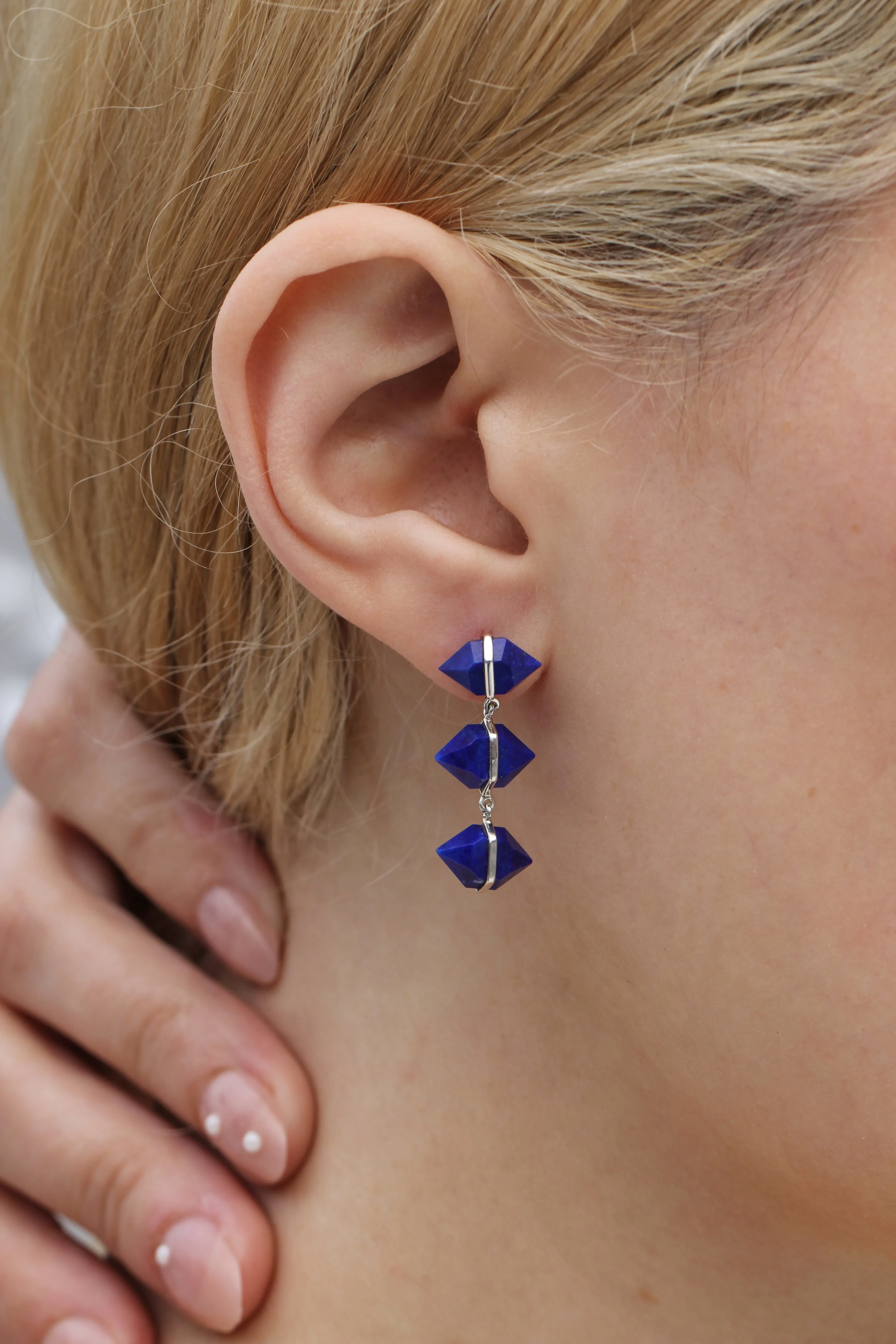 Triple drop Large Herkimer Cut Lapis Stud Earrings sold by Melissa Joy Manning product image thumbnail 2