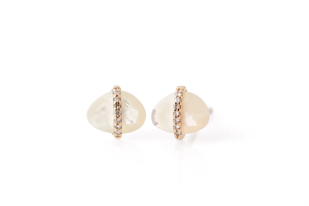 Diamond Bezel Wrapped Mother of Pearl Stud Earrings sold by Melissa Joy Manning