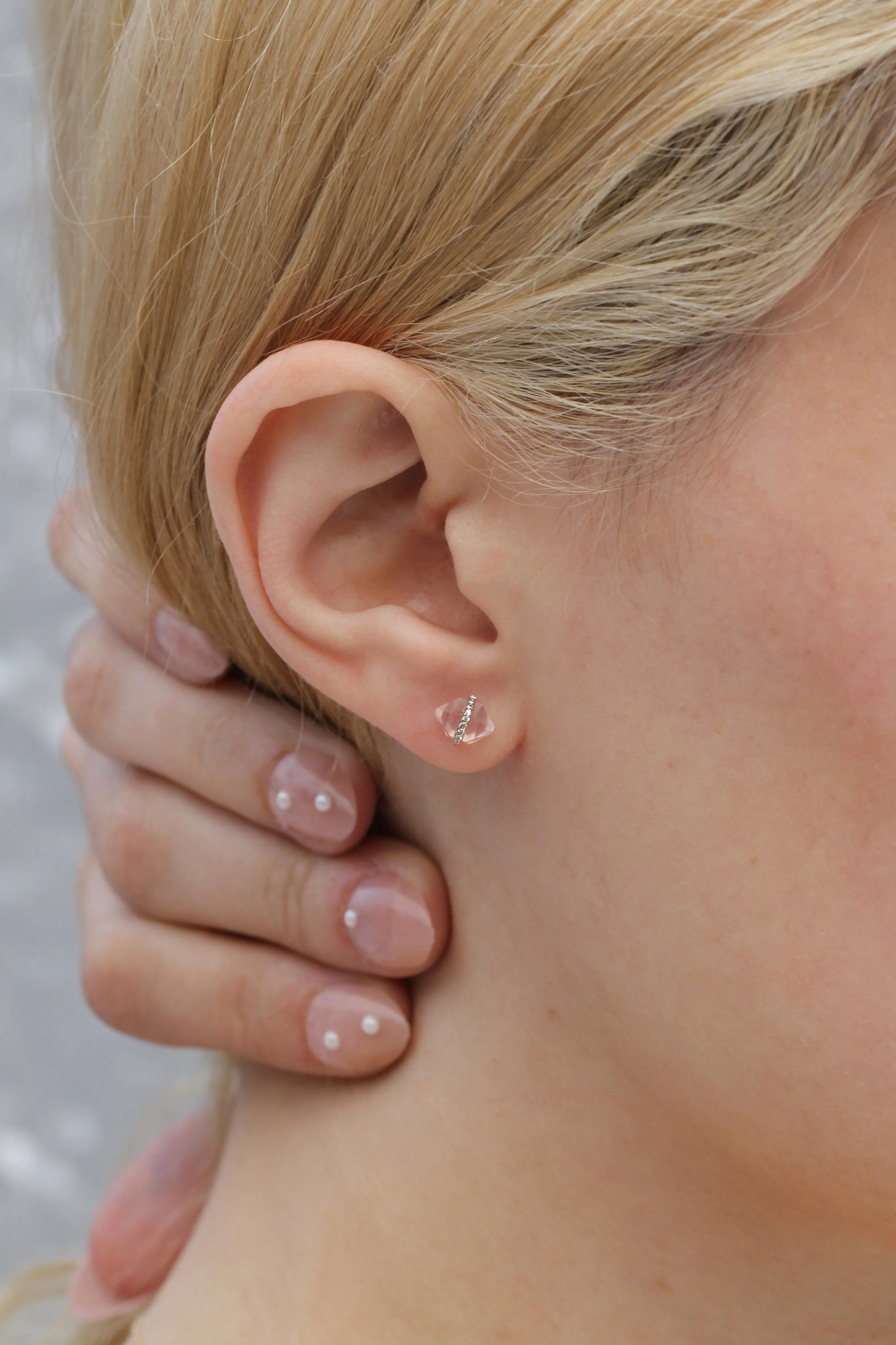 Diamond Wrapped Herkimer Cut Rose Quartz Stud Earrings sold by Melissa Joy Manning product image thumbnail 2