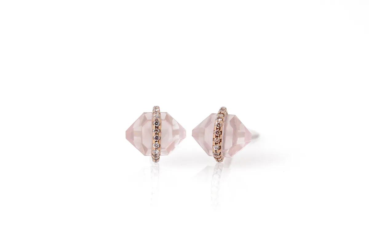 Diamond Wrapped Herkimer Cut Rose Quartz Stud Earrings sold by Melissa Joy Manning