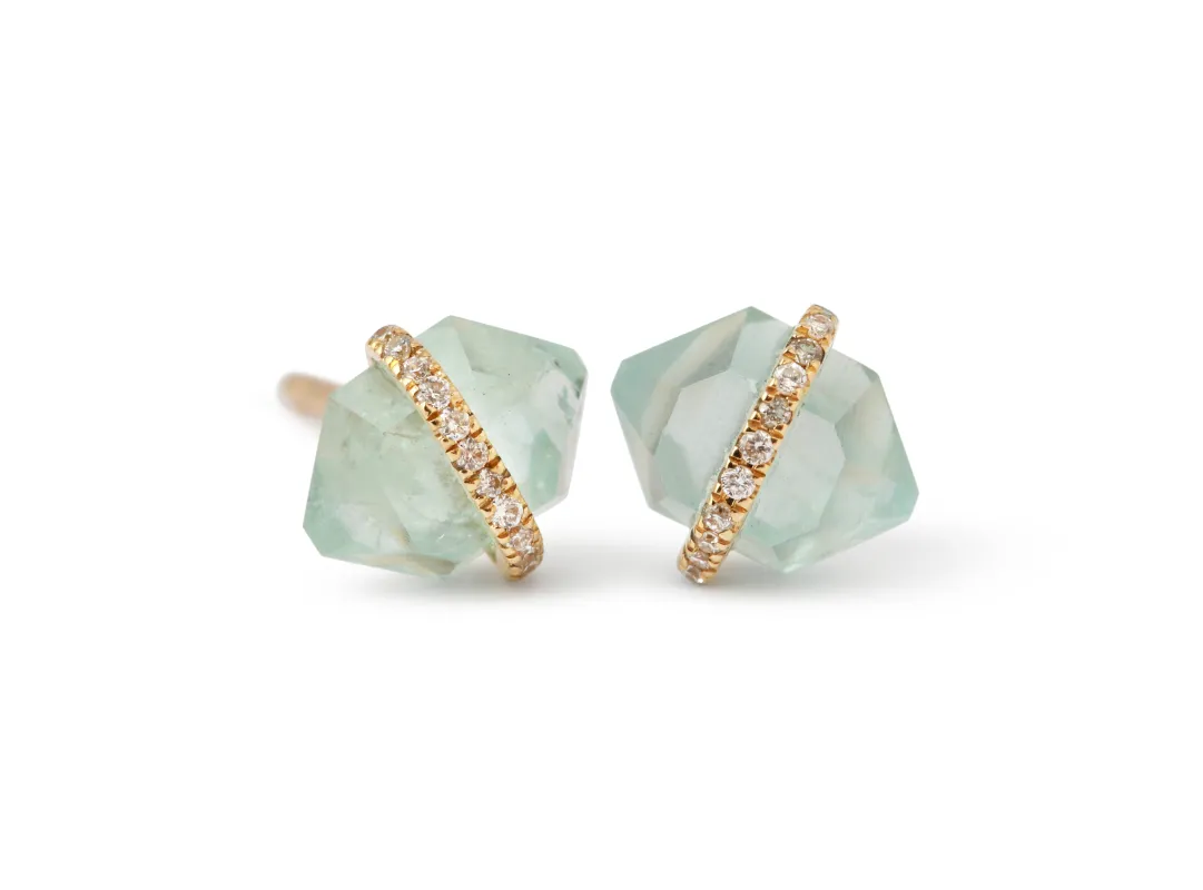 Diamond Wrapped Herkimer Cut Aquamarine Stud Earrings sold by Melissa Joy Manning