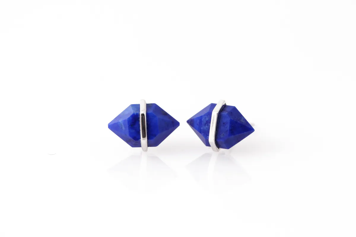 Large Herkimer Cut Lapis Stud Earrings sold by Melissa Joy Manning