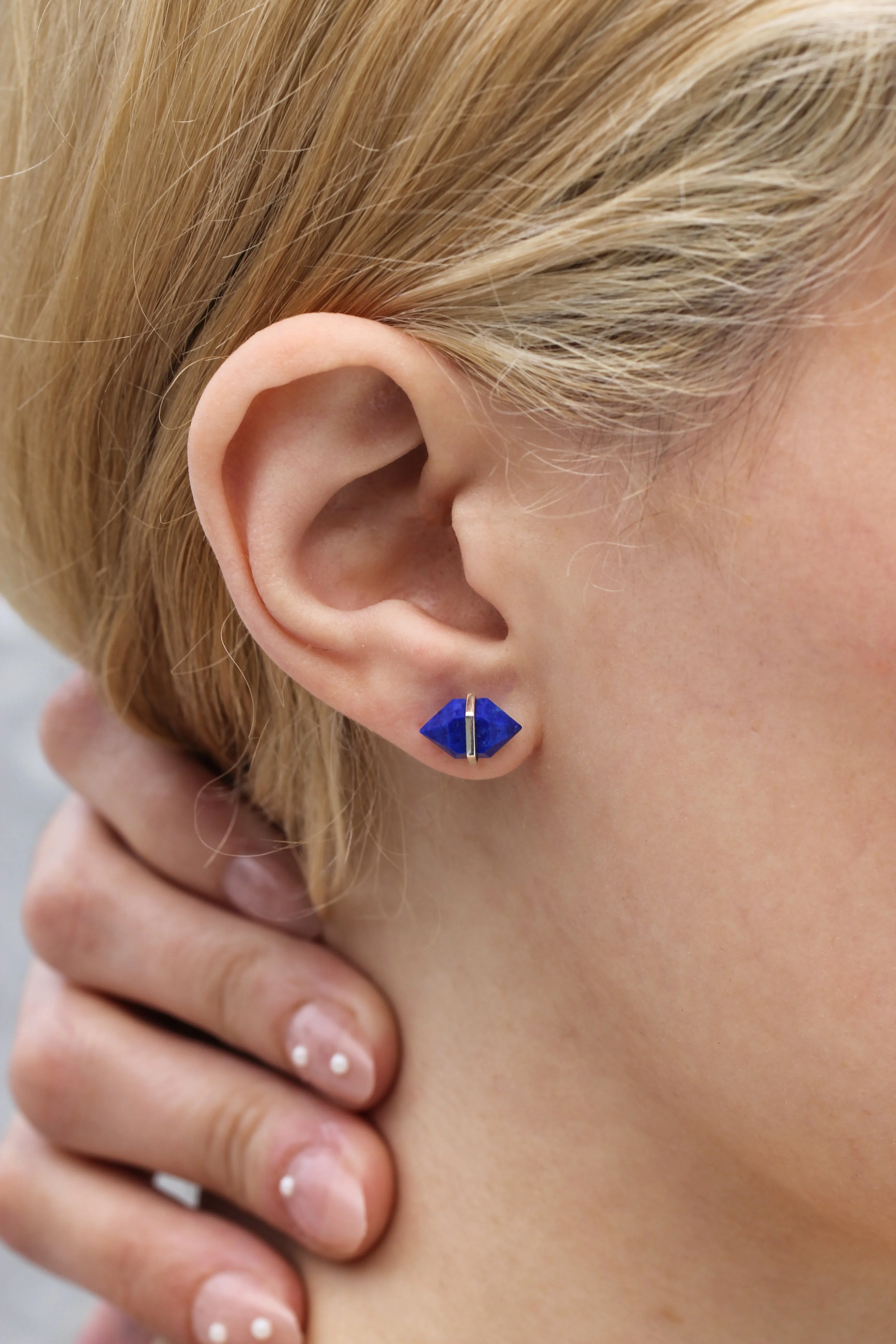 Large Herkimer Cut Lapis Stud Earrings sold by Melissa Joy Manning product image thumbnail 2