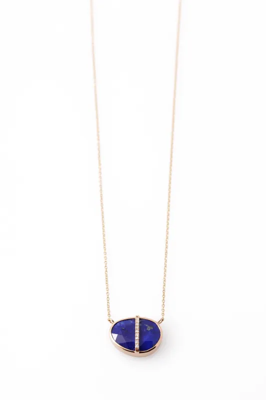 Diamond Bezel Wrapped Lapis Pendant Necklace sold by Melissa Joy Manning