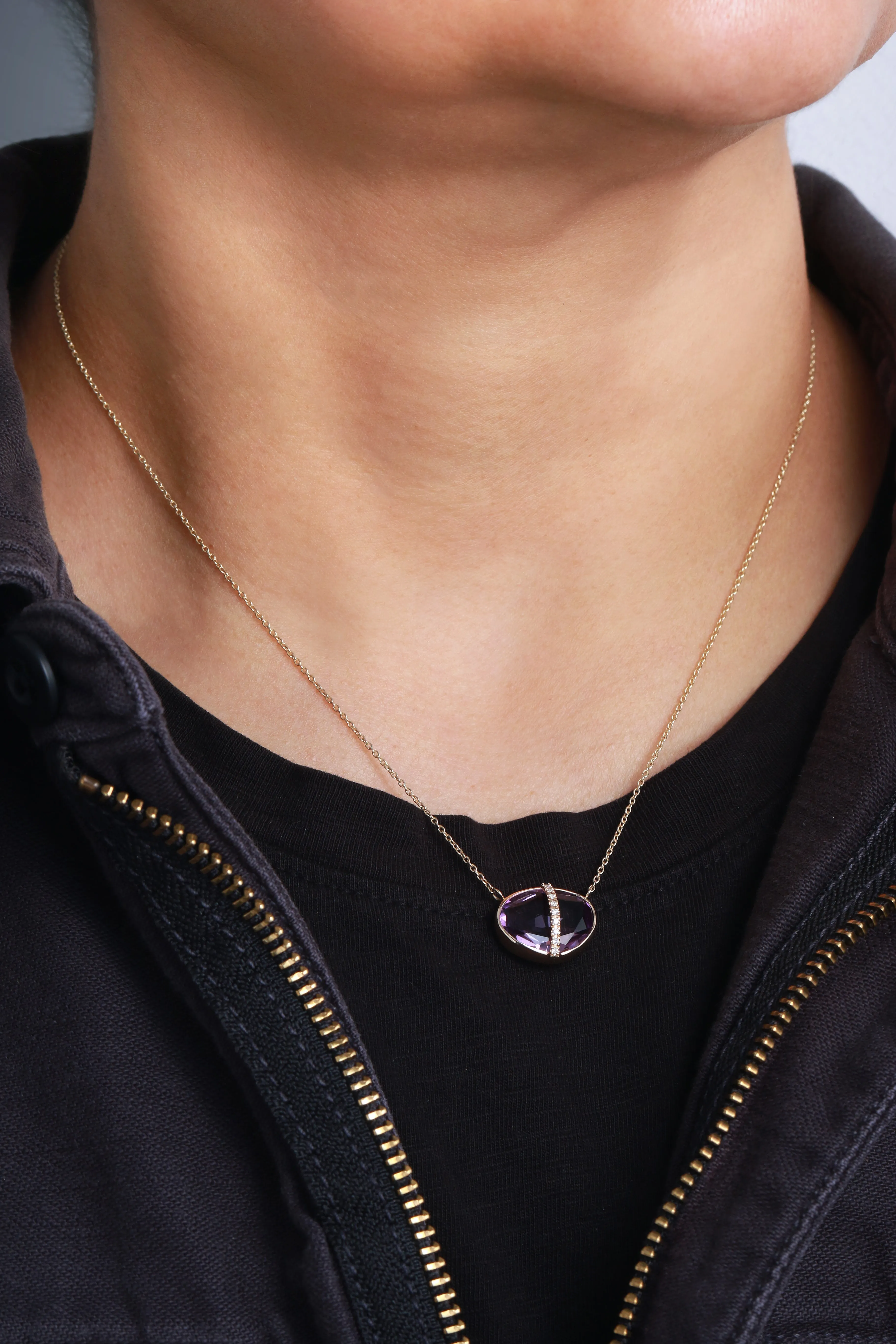 Diamond Bezel Wrapped Rose Amethyst Pendant Necklace sold by Melissa Joy Manning product image thumbnail 2