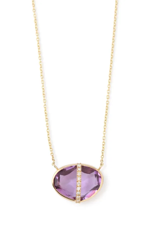 Diamond Bezel Wrapped Rose Amethyst Pendant Necklace sold by Melissa Joy Manning