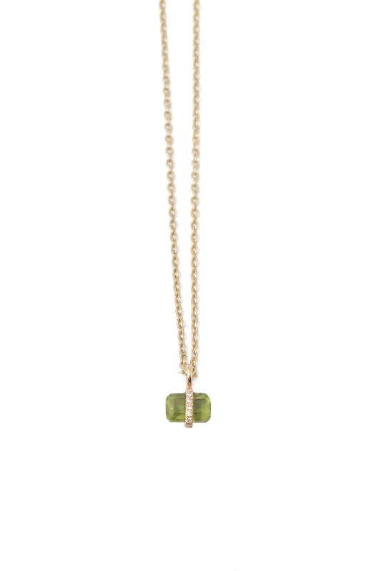 Diamond Wrapped Emerald Cut Peridot Necklace sold by Melissa Joy Manning
