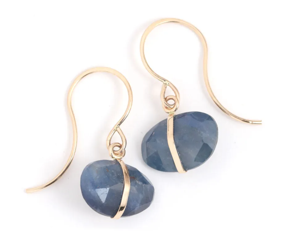 Bezel Wrapped Blue Sapphire Drop Earrings sold by Melissa Joy Manning