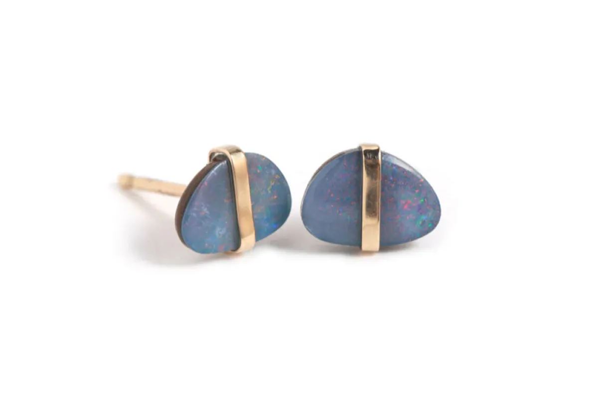 Bezel Wrapped Opal Freeform Stud Earrings sold by Melissa Joy Manning