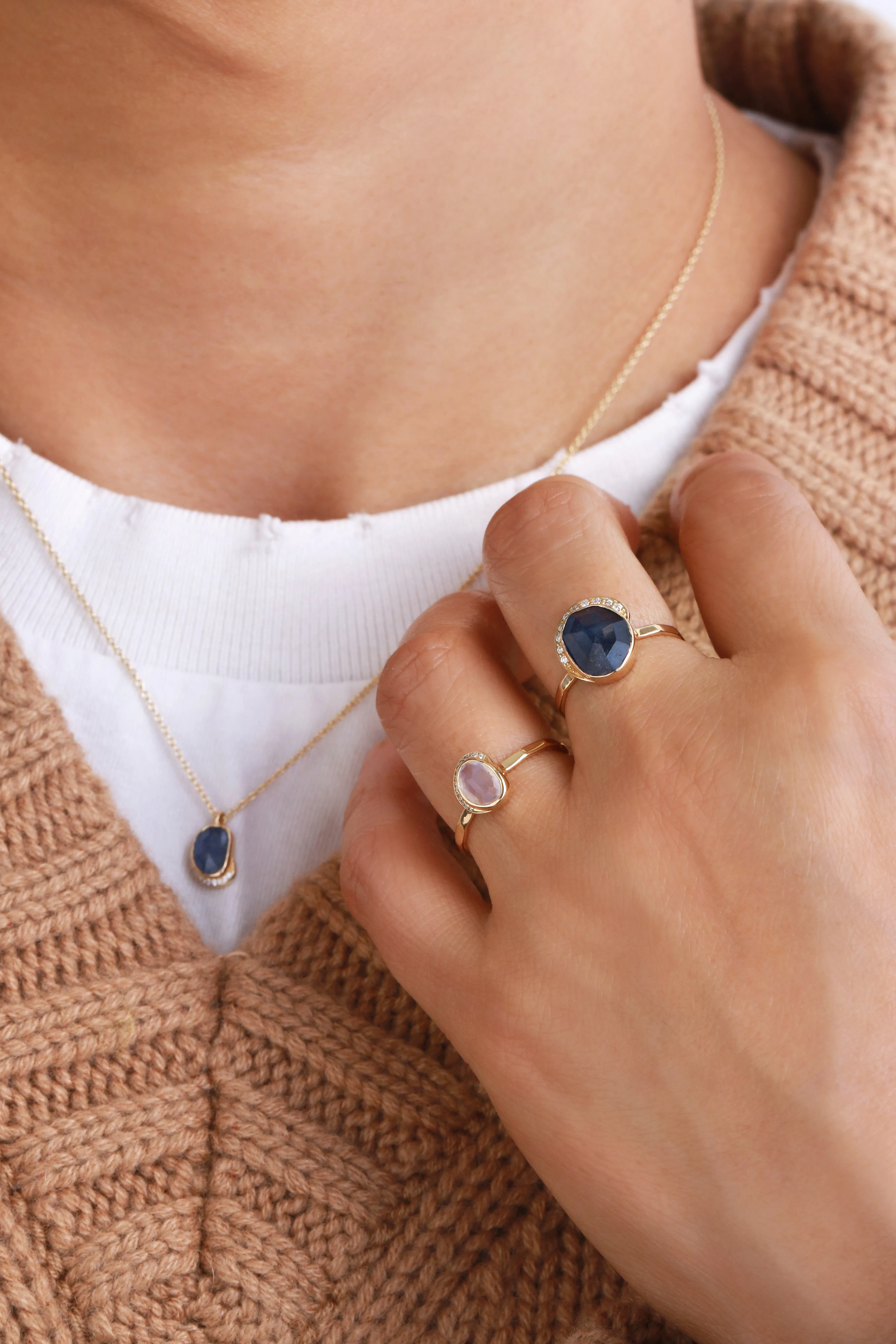 Freeform Blue Sapphire Diamond Crescent Moon Ring sold by Melissa Joy Manning product image thumbnail 3