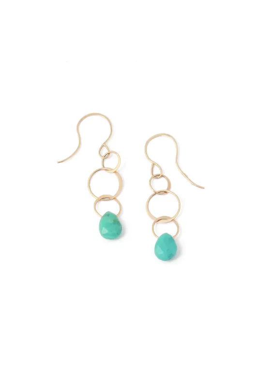 Turquoise triple chain single drop earring sold by Melissa Joy Manning