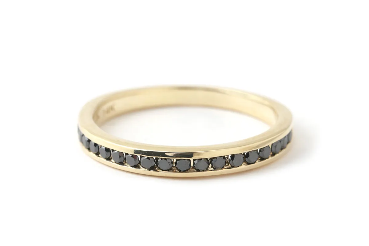 Black Diamond Half Channel Eternity Band- 14k Yellow Gold sold by Melissa Joy Manning