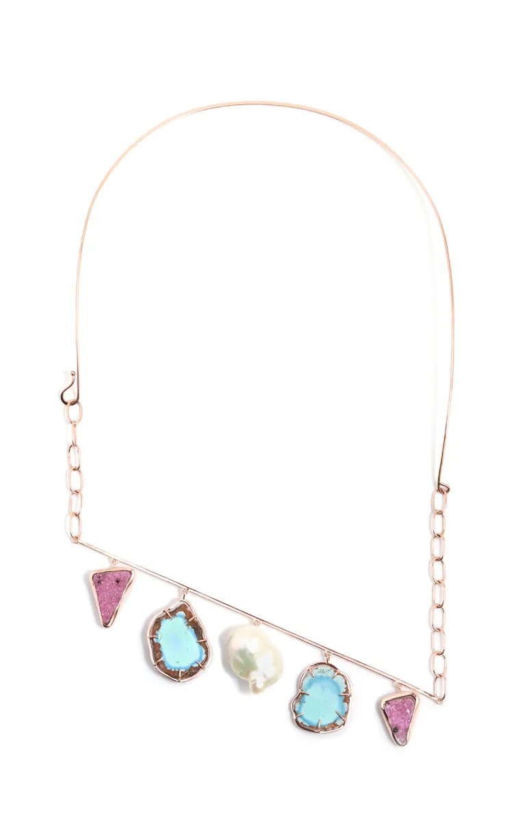 Mobile Collar Necklace with Cobalto calcite, Kazakhstani turquoise, and baroque pearl sold by Melissa Joy Manning product image thumbnail 3