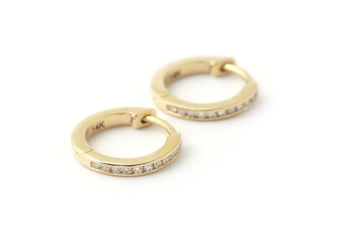 Channel Set White Diamond Hoop Earrings sold by Melissa Joy Manning