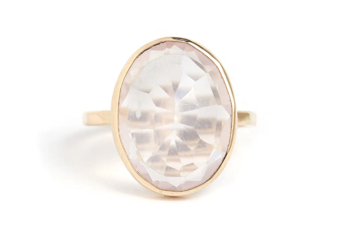 Extra large freeform Rose Quartz cocktail ring sold by Melissa Joy Manning
