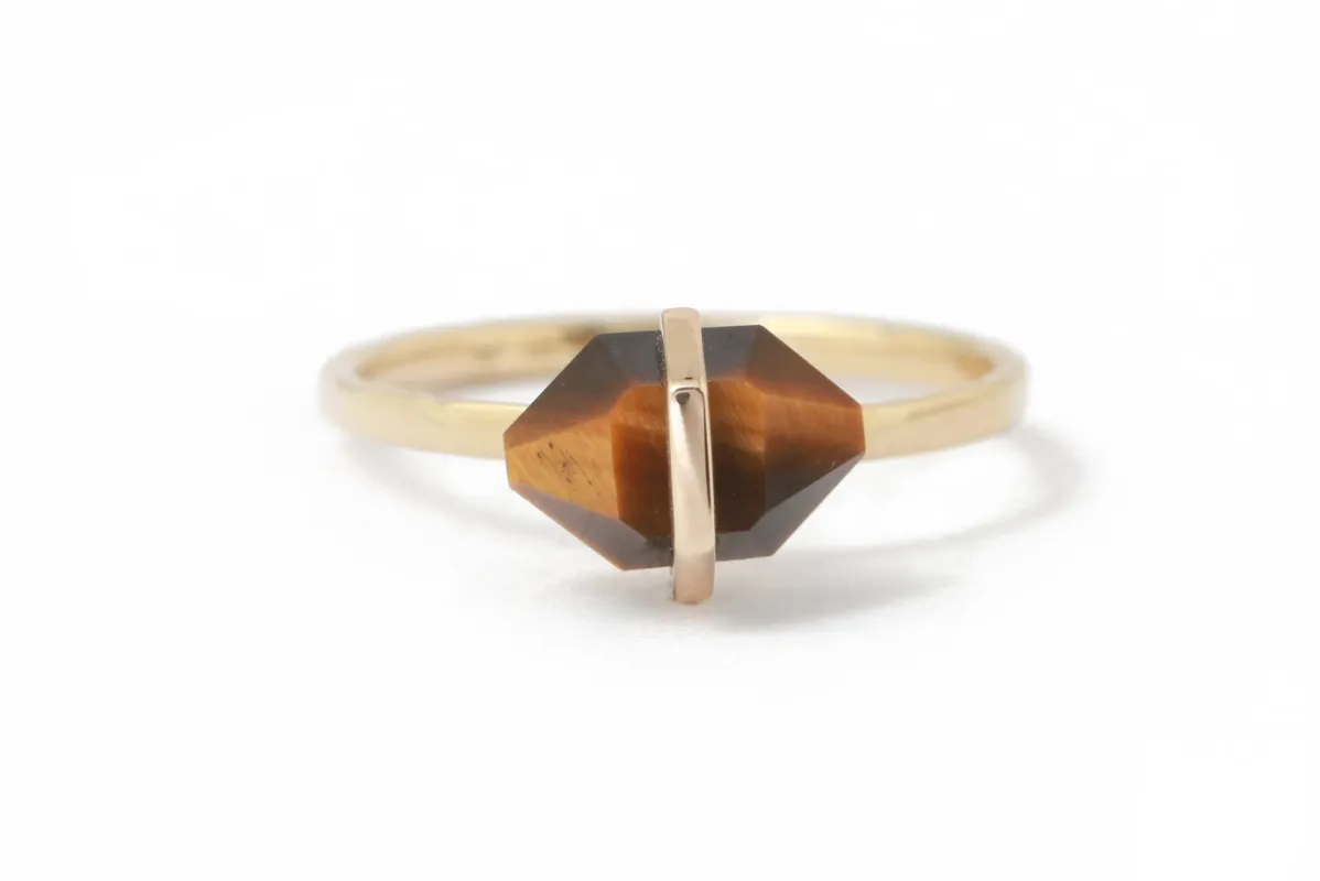 Bezel-Wrapped Herkimer Cut Tiger's Eye Ring sold by Melissa Joy Manning