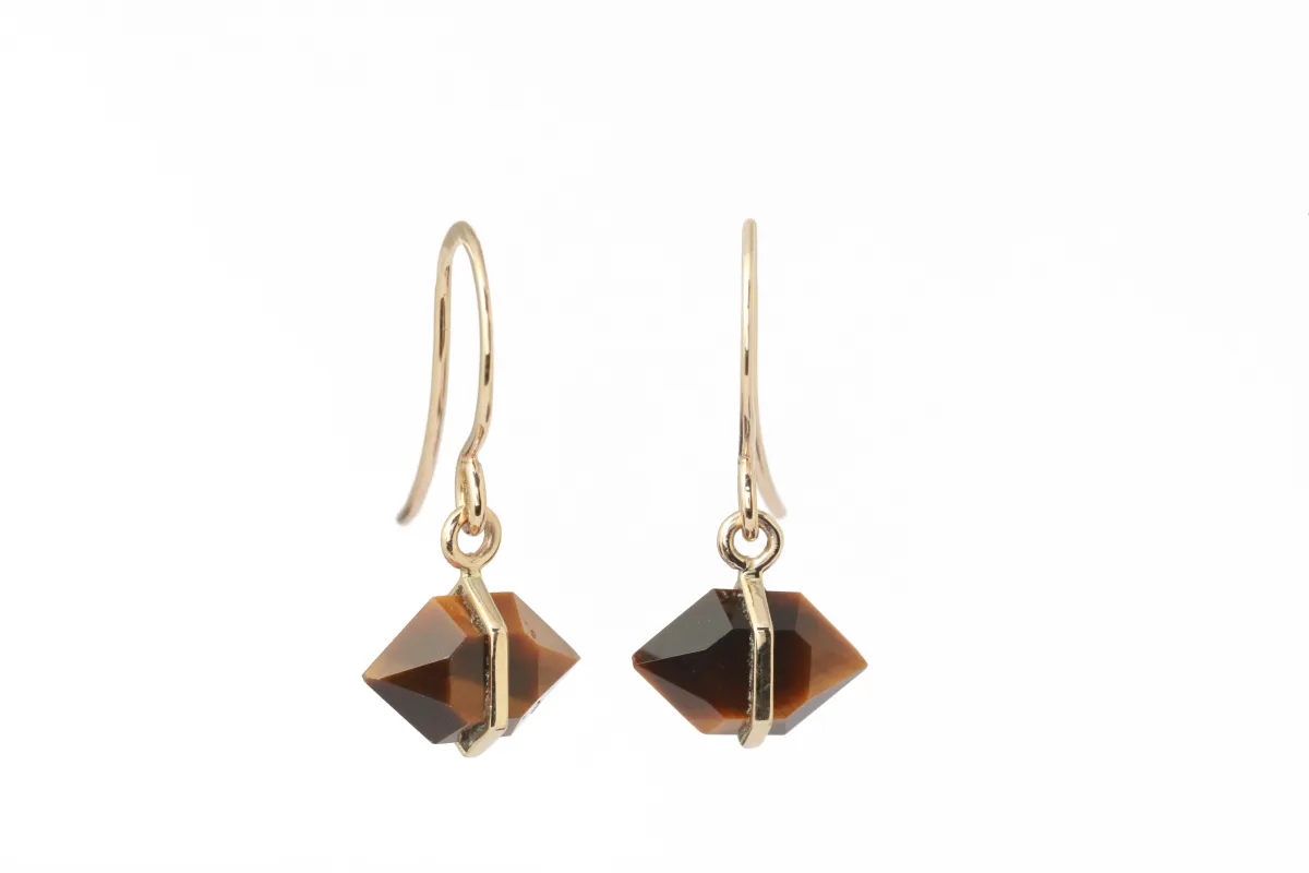 Bezel Wrapped Herkimer cut Tiger's Eye Earrings sold by Melissa Joy Manning