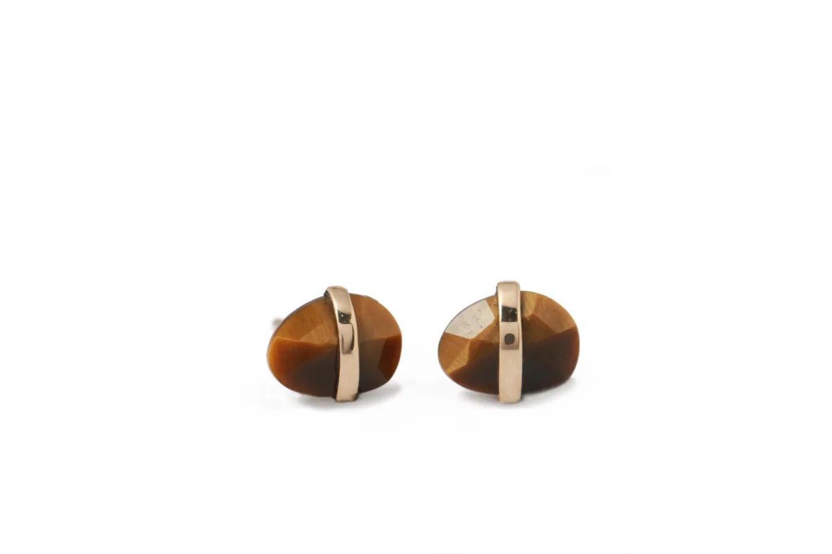 Bezel Wrapped Freeform Tiger's Eye Stud Earrings sold by Melissa Joy Manning