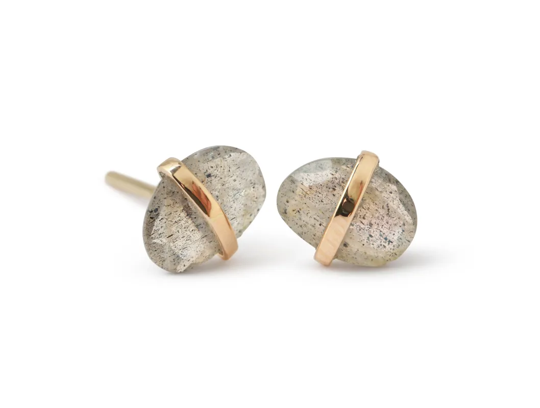 Bezel Wrapped Freeform Labradorite Stud Earrings sold by Melissa Joy Manning
