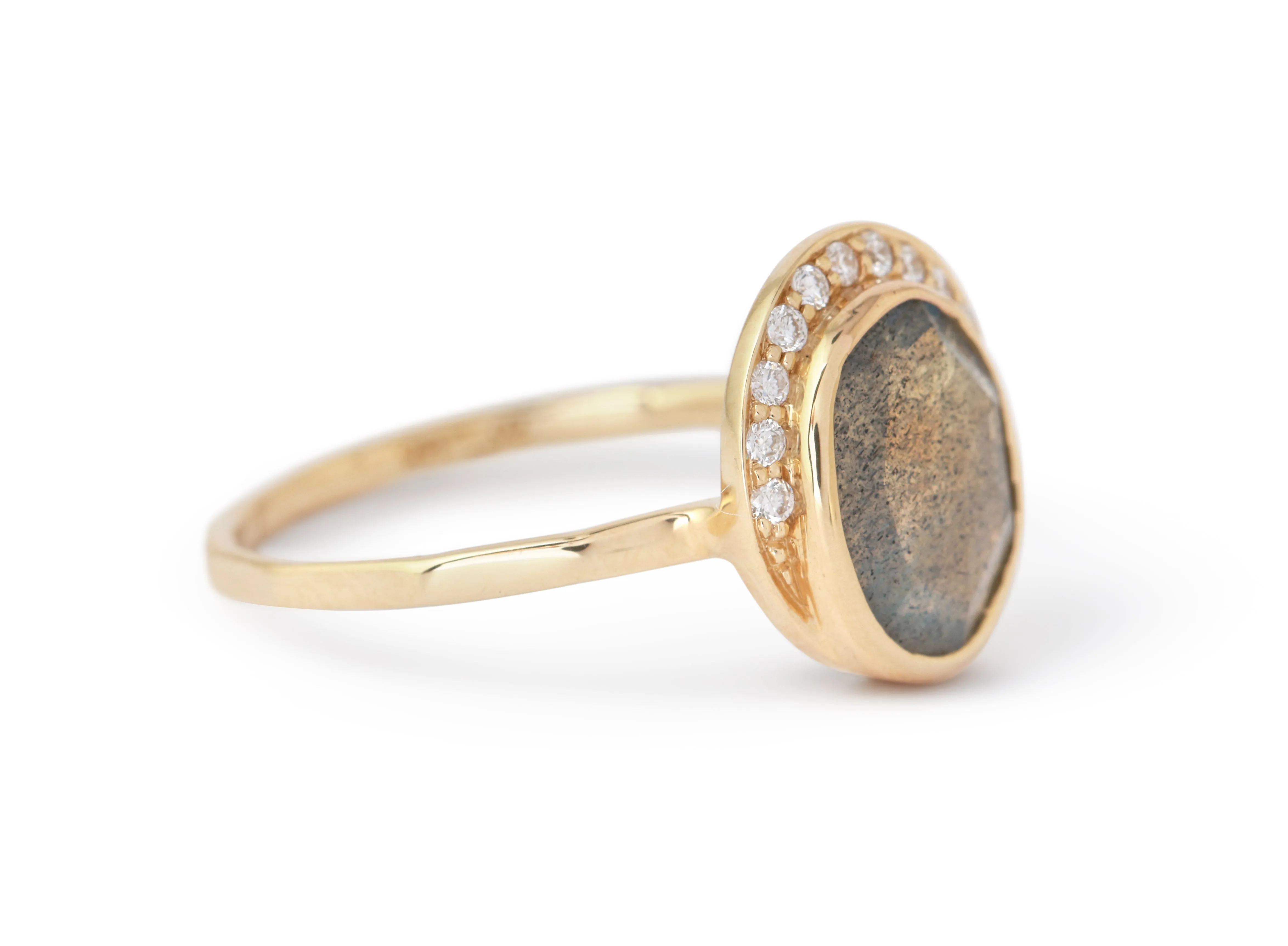 Freeform Labradorite Diamond Crescent Moon Ring sold by Melissa Joy Manning product image thumbnail 2