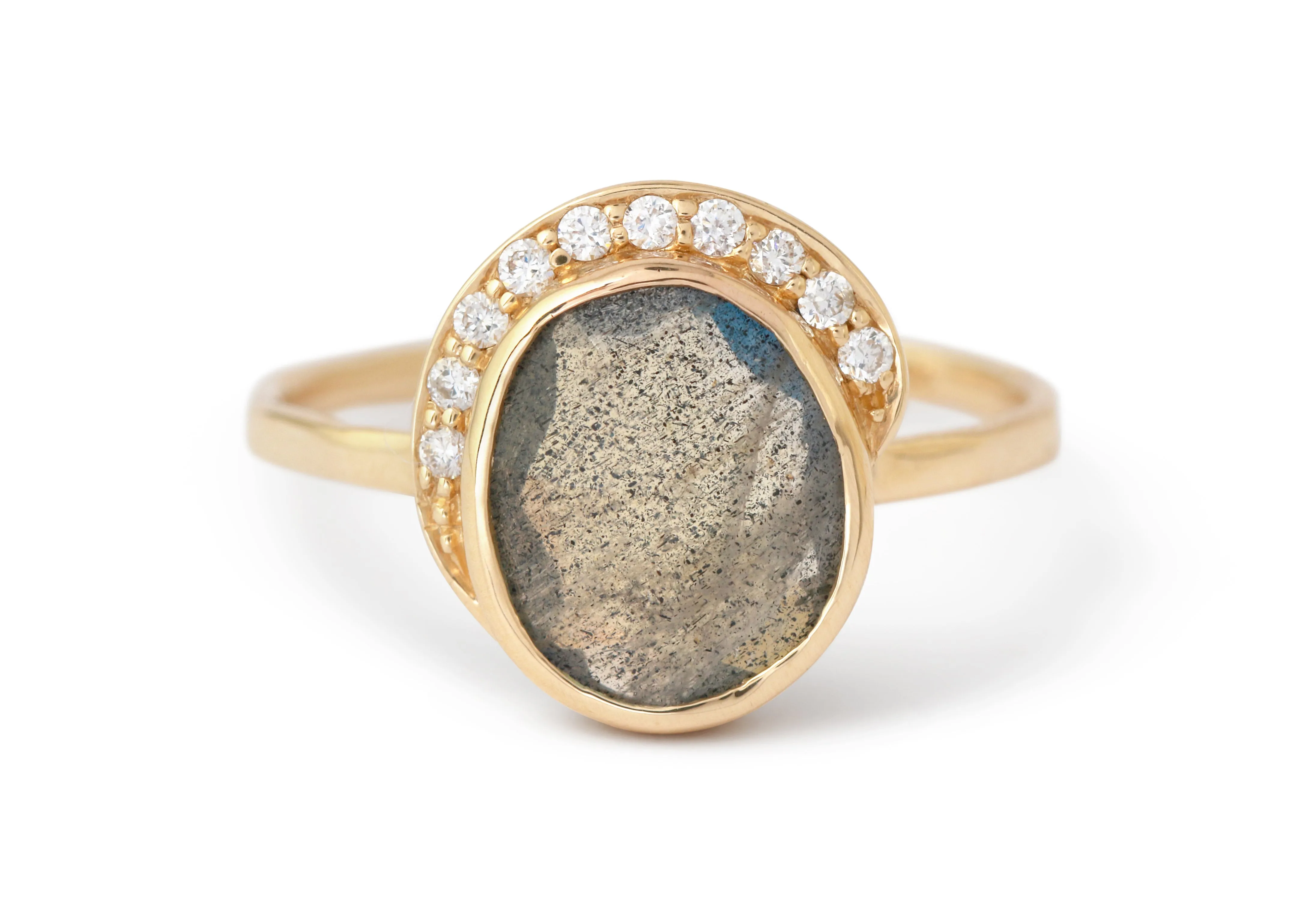 Freeform Labradorite Diamond Crescent Moon Ring sold by Melissa Joy Manning