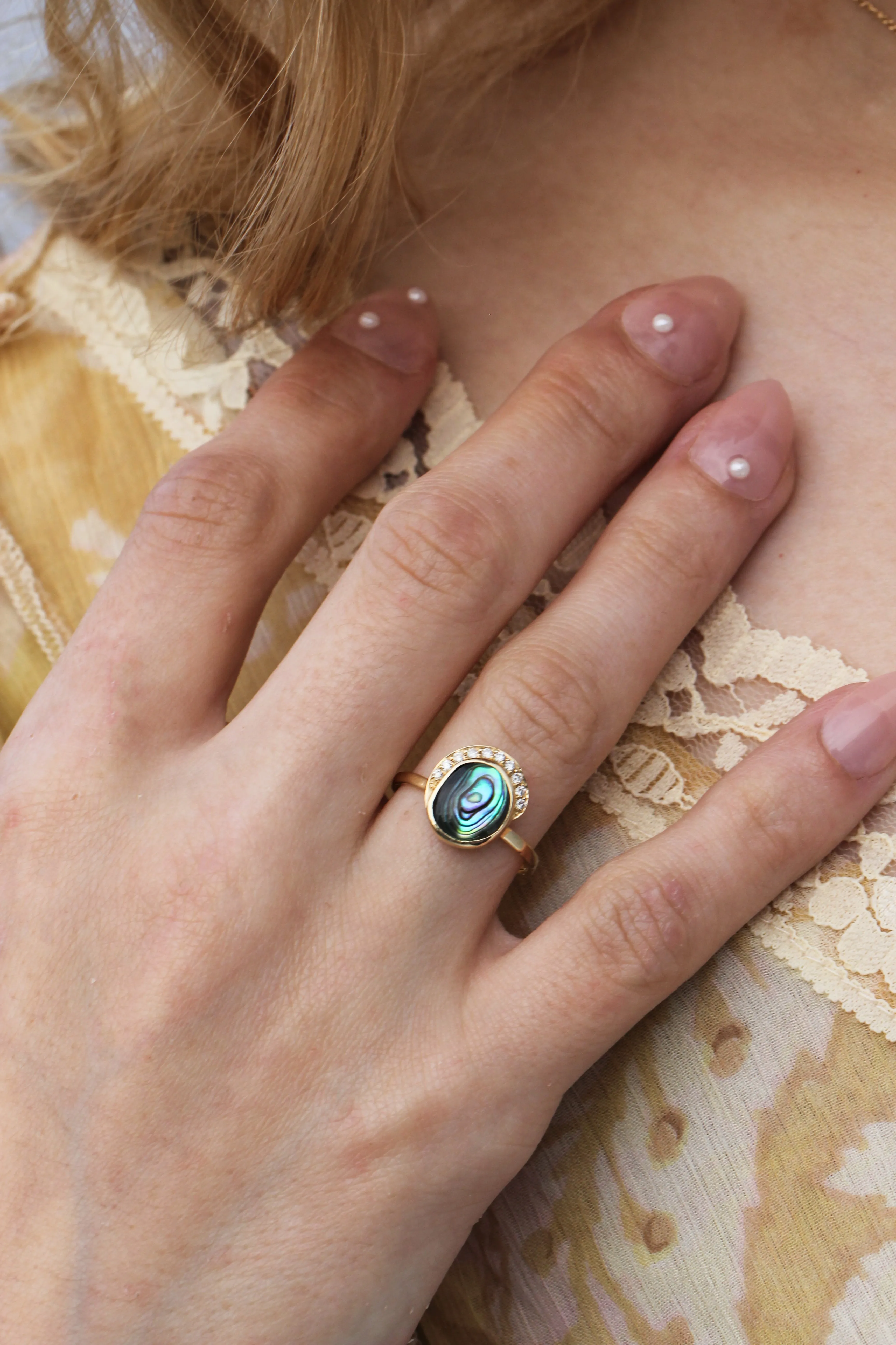Freeform Labradorite Diamond Crescent Moon Ring sold by Melissa Joy Manning product image thumbnail 3