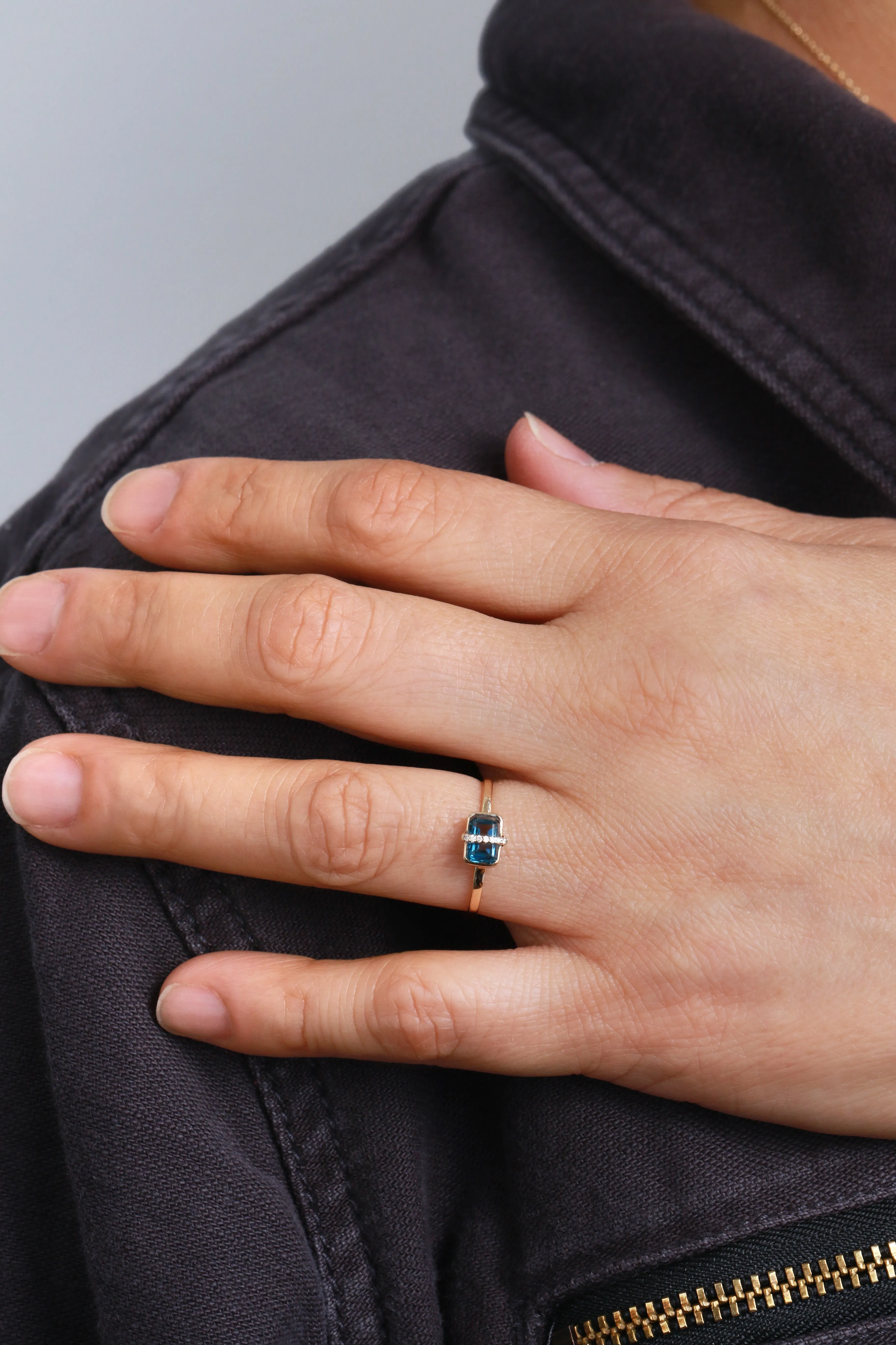 Micropave Bezel Wrapped Emerald Cut Blue Topaz Ring sold by Melissa Joy Manning product image thumbnail 2