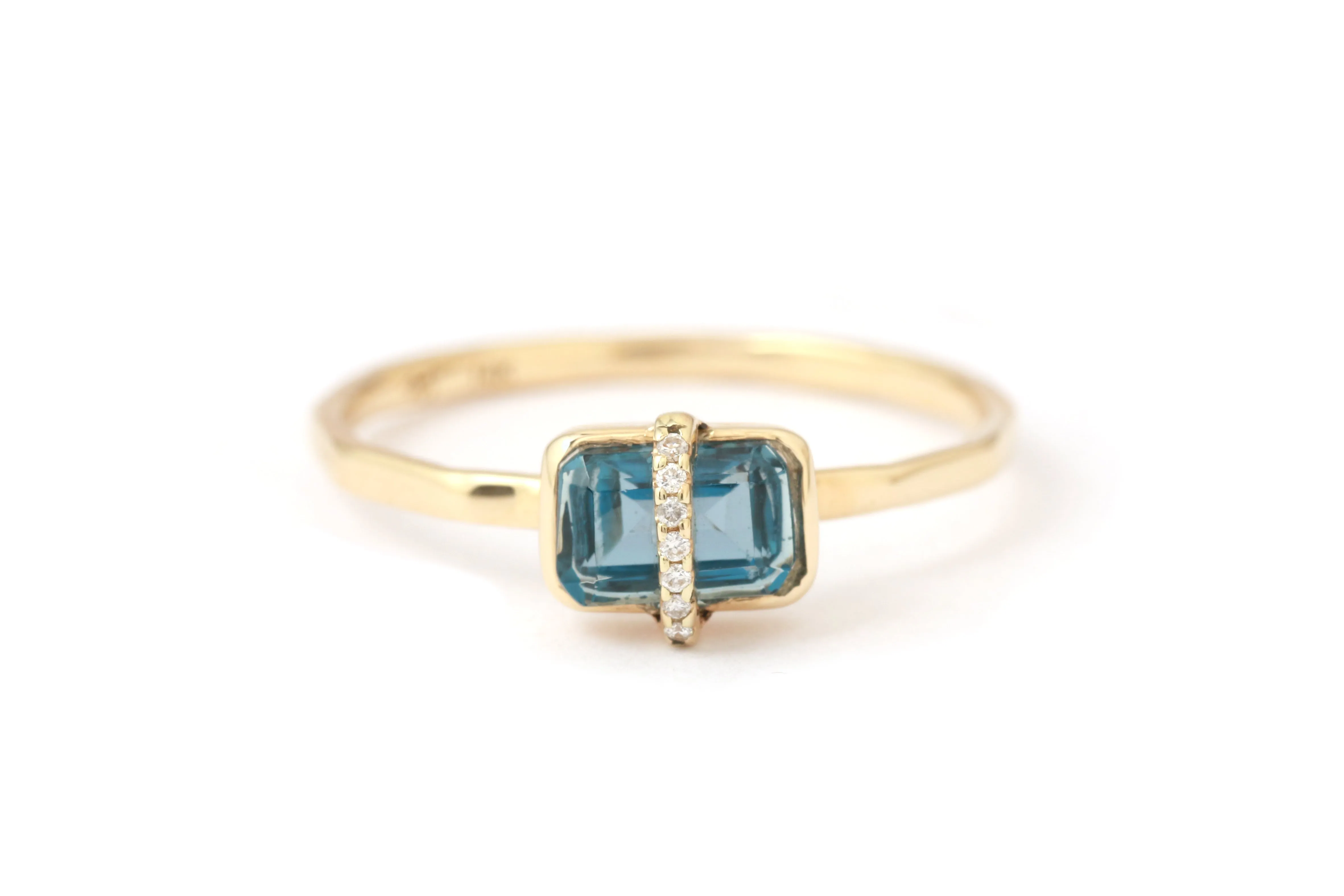 Micropave Bezel Wrapped Emerald Cut Blue Topaz Ring sold by Melissa Joy Manning