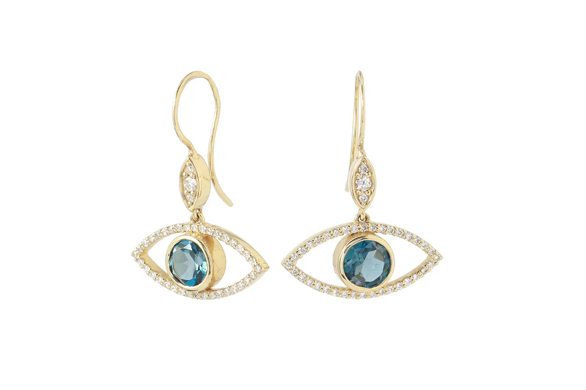 London Blue Topaz Diamond Eye Drop Earrings sold by Melissa Joy Manning